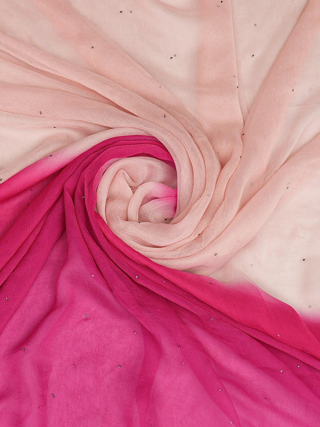 Ada Hand Embroidered Ombre Shade Of Magenta and Pink Chiffon Lucknowi Chikankari Dupatta With Mukaish Work A569412