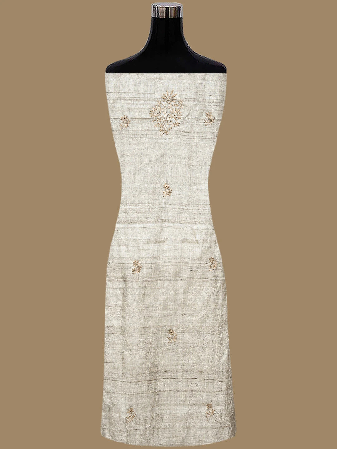 Ada Hand Embroidered Fawn Tusser Silk Lucknowi Chikankari Unstitched Kurta Dupatta Set 01A836310