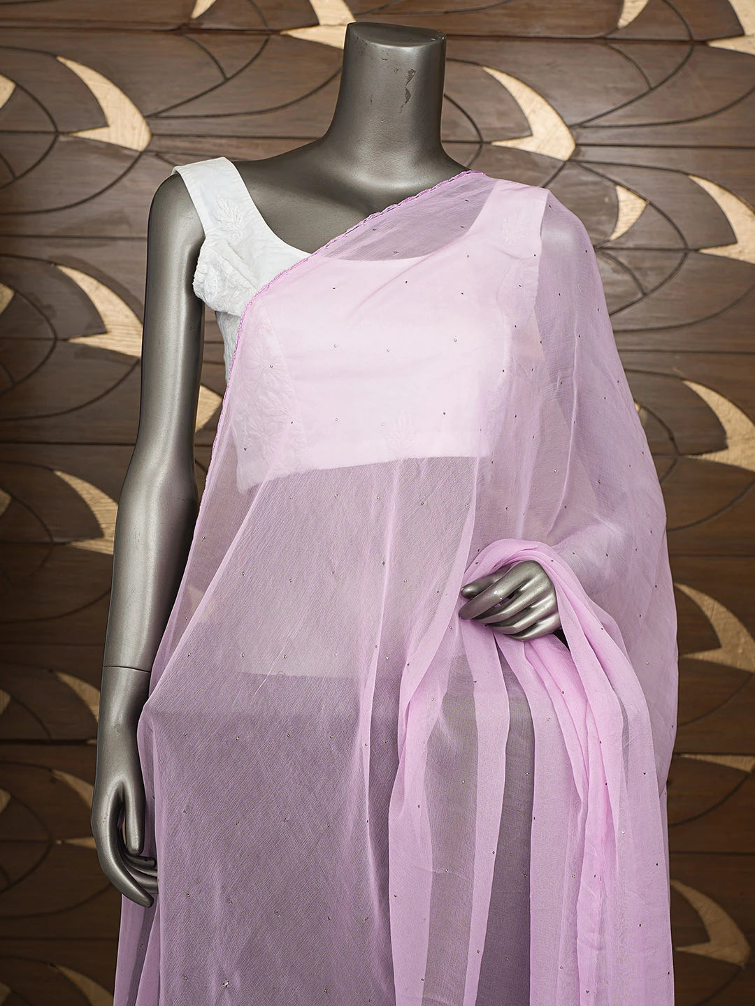Ada Hand Embroidered Pink Chiffon Lucknowi Chikankari Dupatta With Mukaish Work A569366