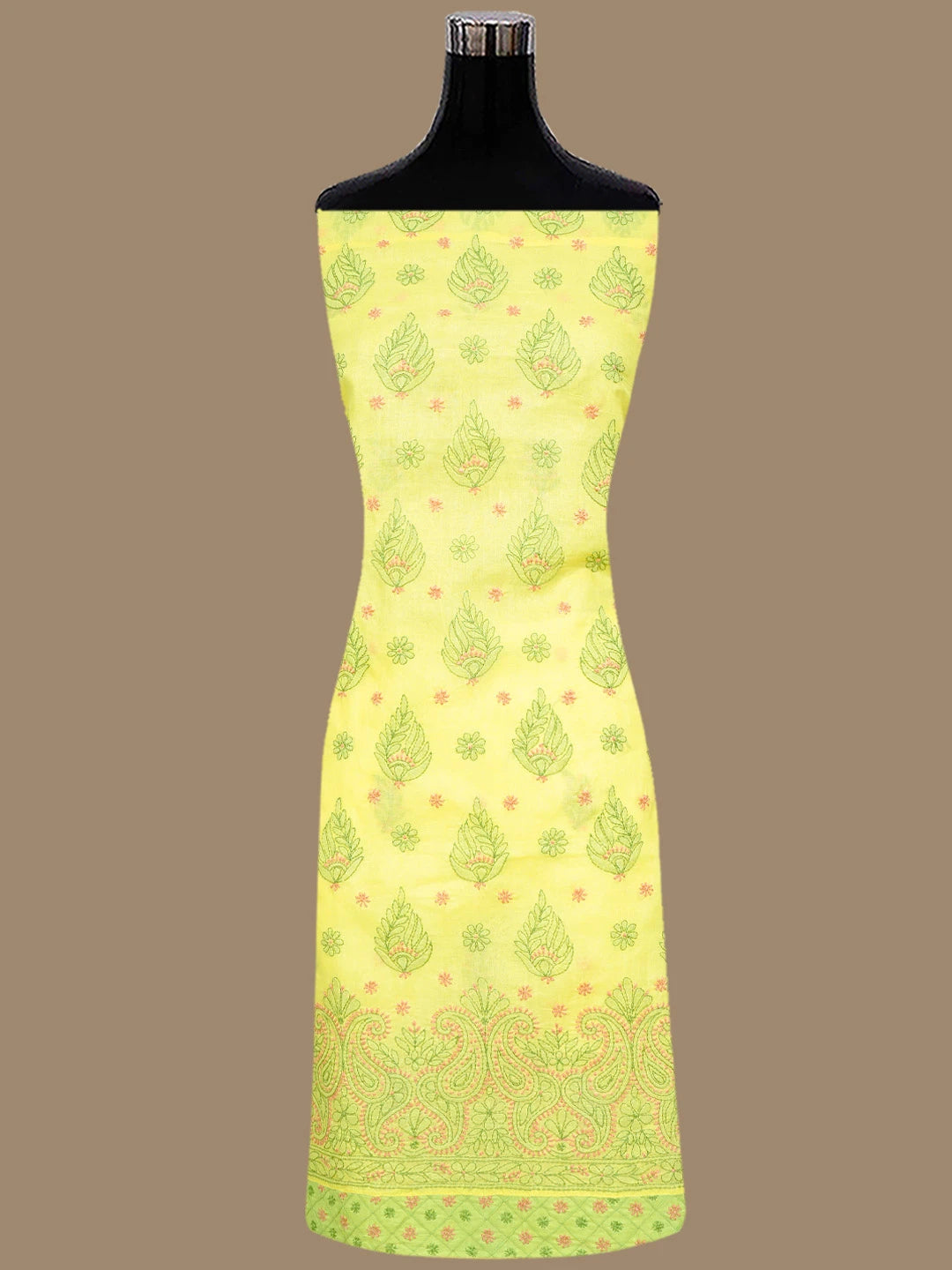 Ada Hand Embroidered Yellow Cotton Lucknowi Chikankari Unstitched Suit Piece 01A847547