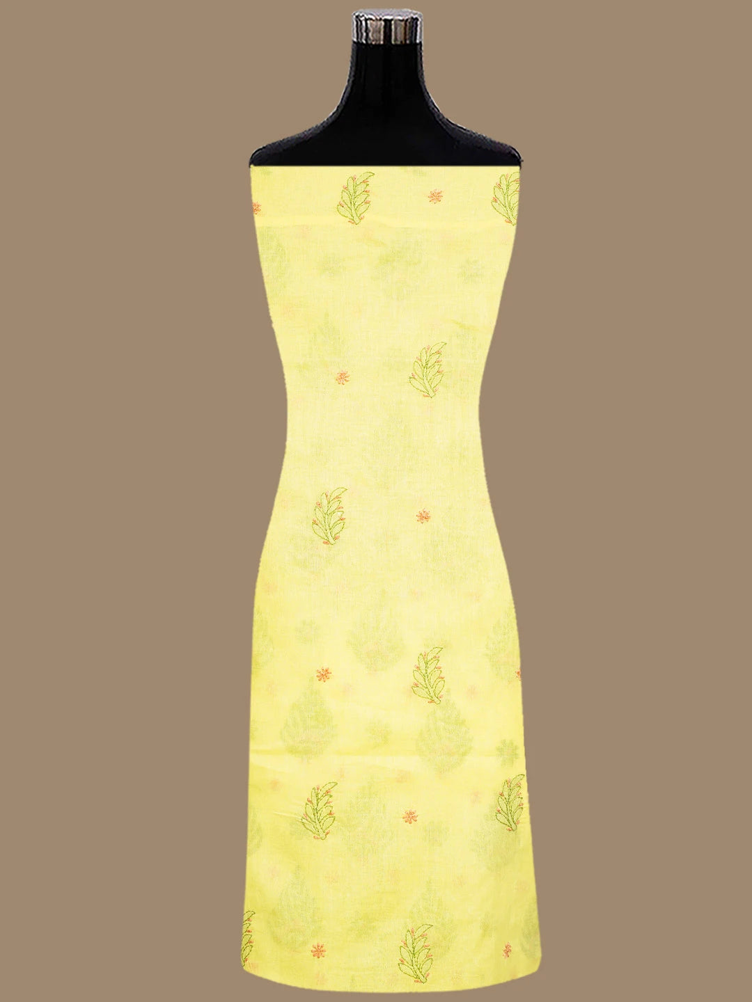 Ada Hand Embroidered Yellow Cotton Lucknowi Chikankari Unstitched Suit Piece 01A847547