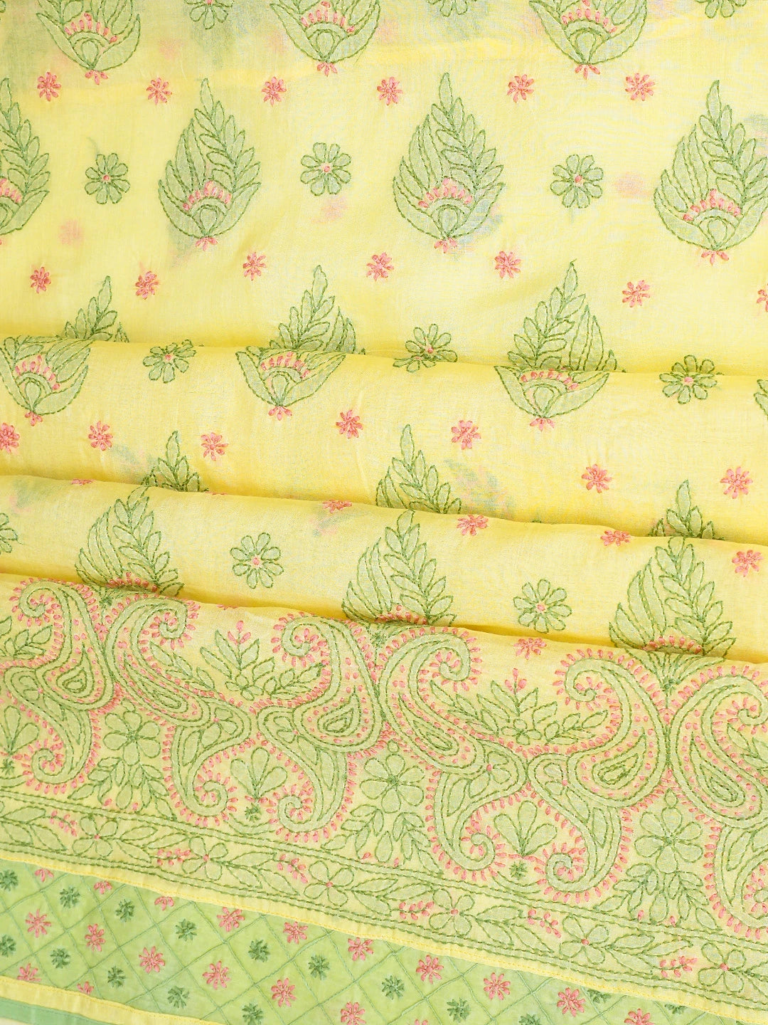 Ada Hand Embroidered Yellow Cotton Lucknowi Chikankari Unstitched Suit Piece 01A847547