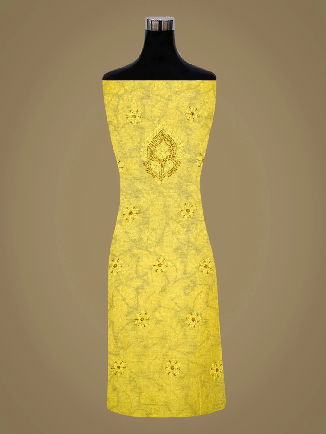 Ada Hand Embroidered Yellow Chanderi Lucknowi Chikankari Unstitched Kurta Dupatta Set 01A700017
