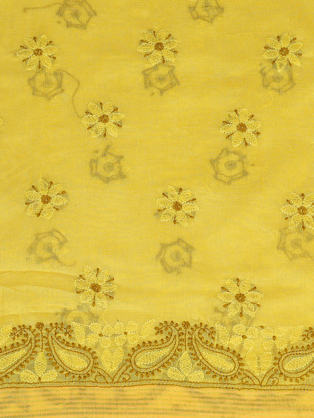Ada Hand Embroidered Yellow Chanderi Lucknowi Chikankari Unstitched Kurta Dupatta Set 01A700017