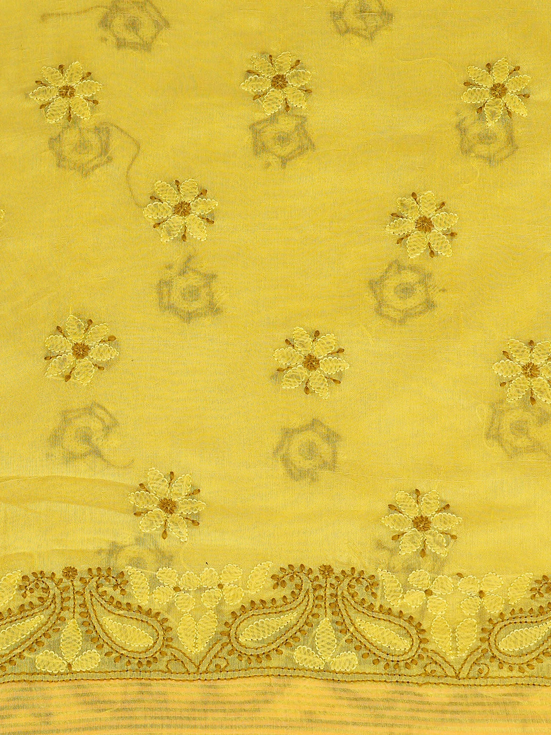 Ada Hand Embroidered Yellow Chanderi Lucknowi Chikankari Unstitched Kurta Dupatta Set 01A700017