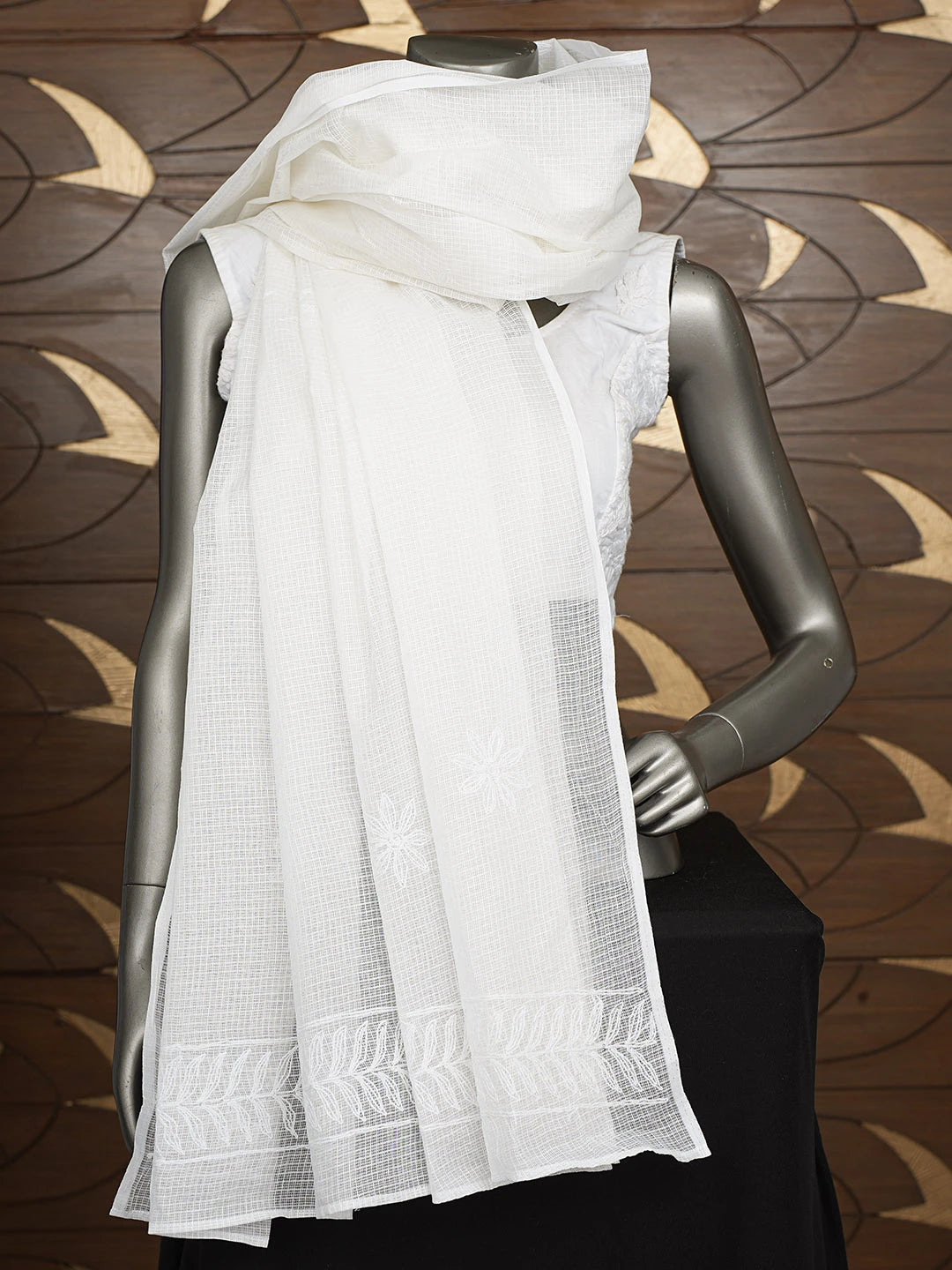 Ada Hand Embroidered White Kota Lucknowi Chikankari Dupatta 01A731017