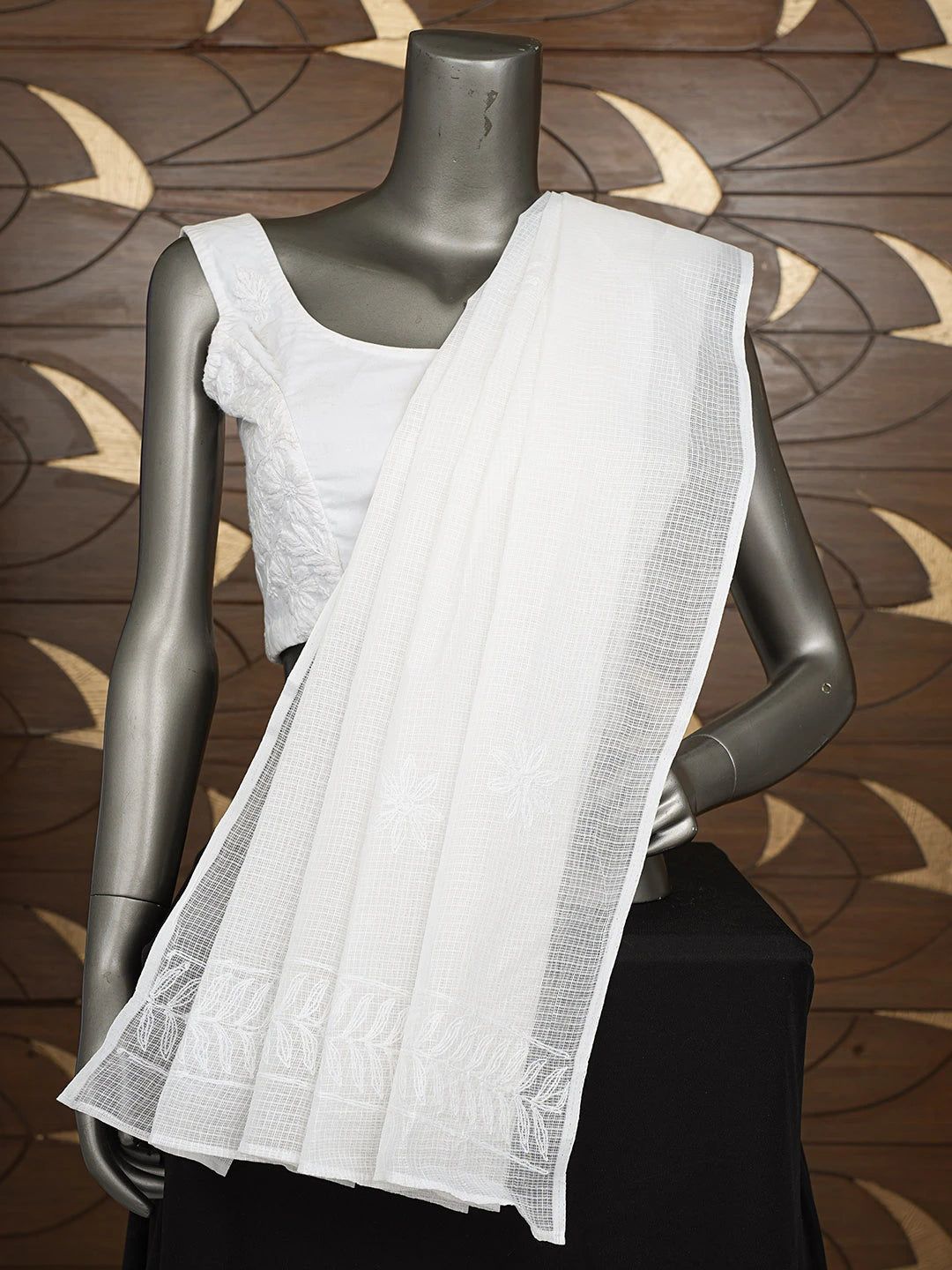 Ada Hand Embroidered White Kota Lucknowi Chikankari Dupatta 01A731017