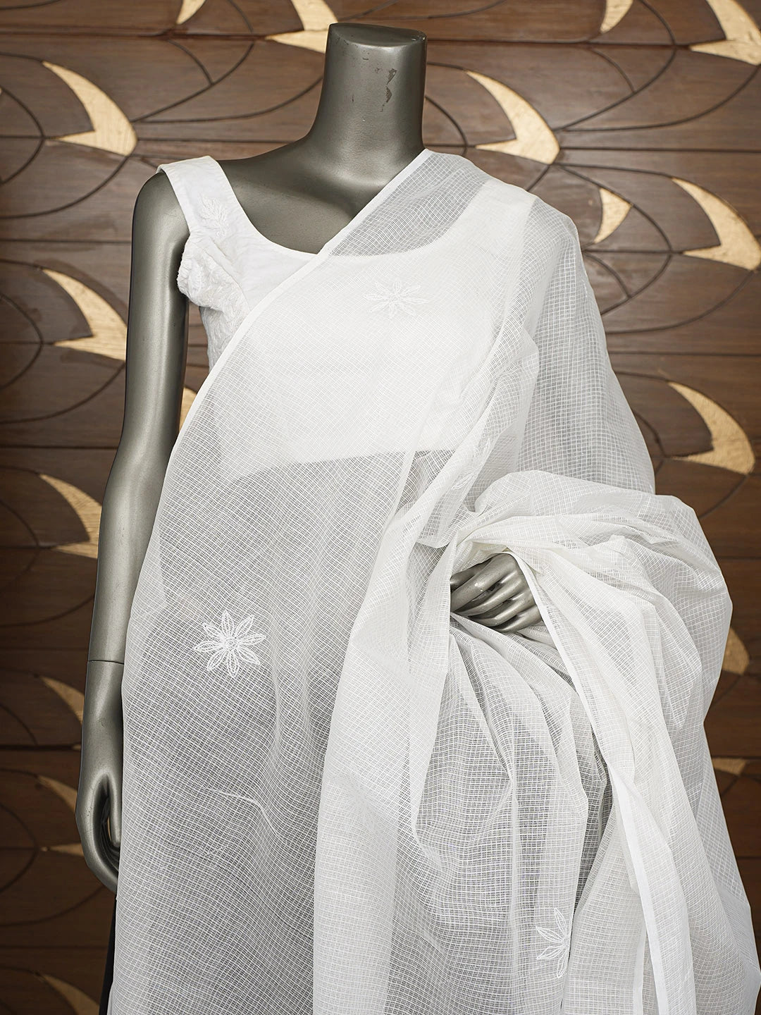 Ada Hand Embroidered White Kota Lucknowi Chikankari Dupatta 01A731017
