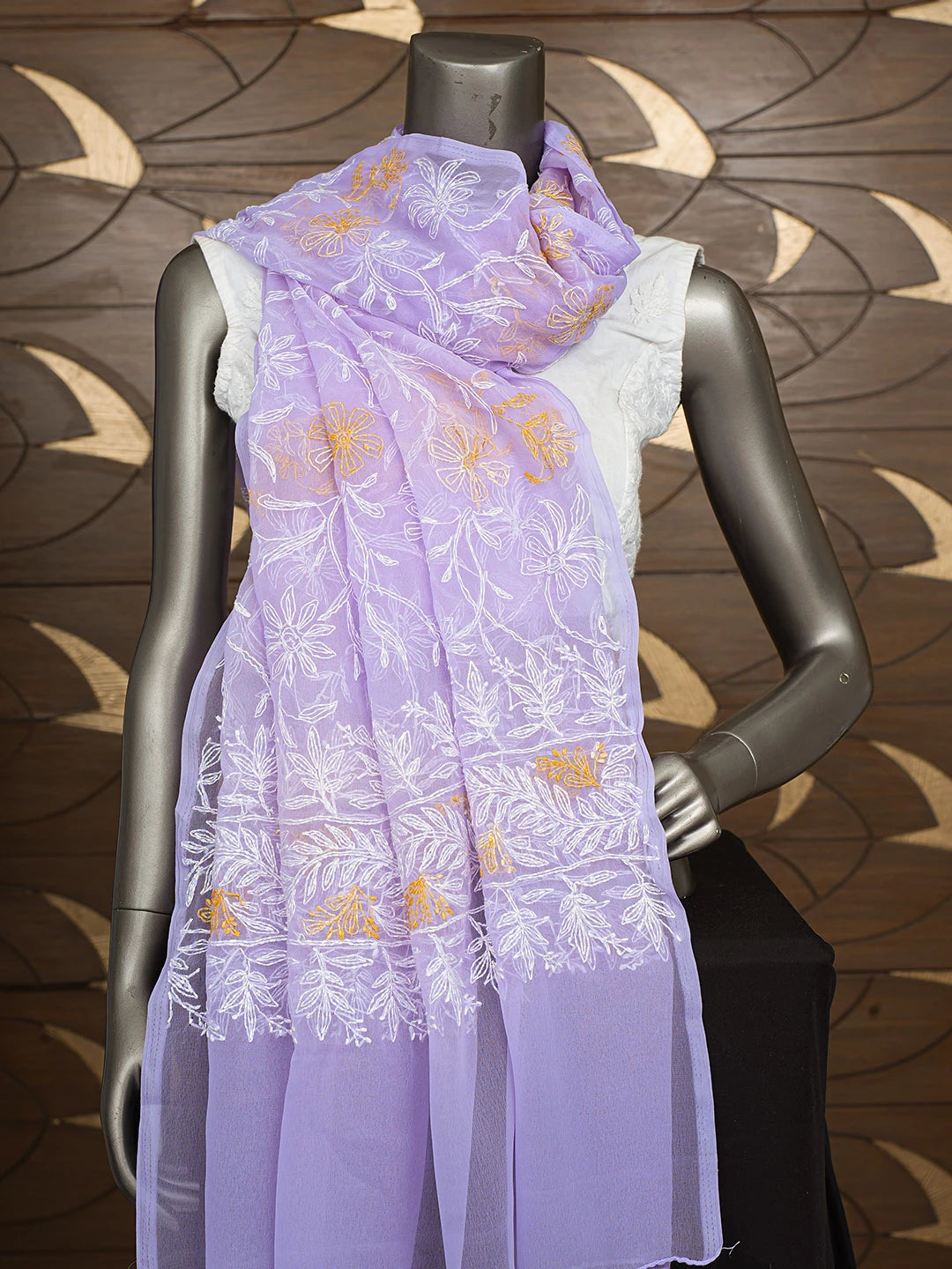 Ada Hand Embroidered Mauve Georgette Lucknowi Chikankari Dupatta 01A410214