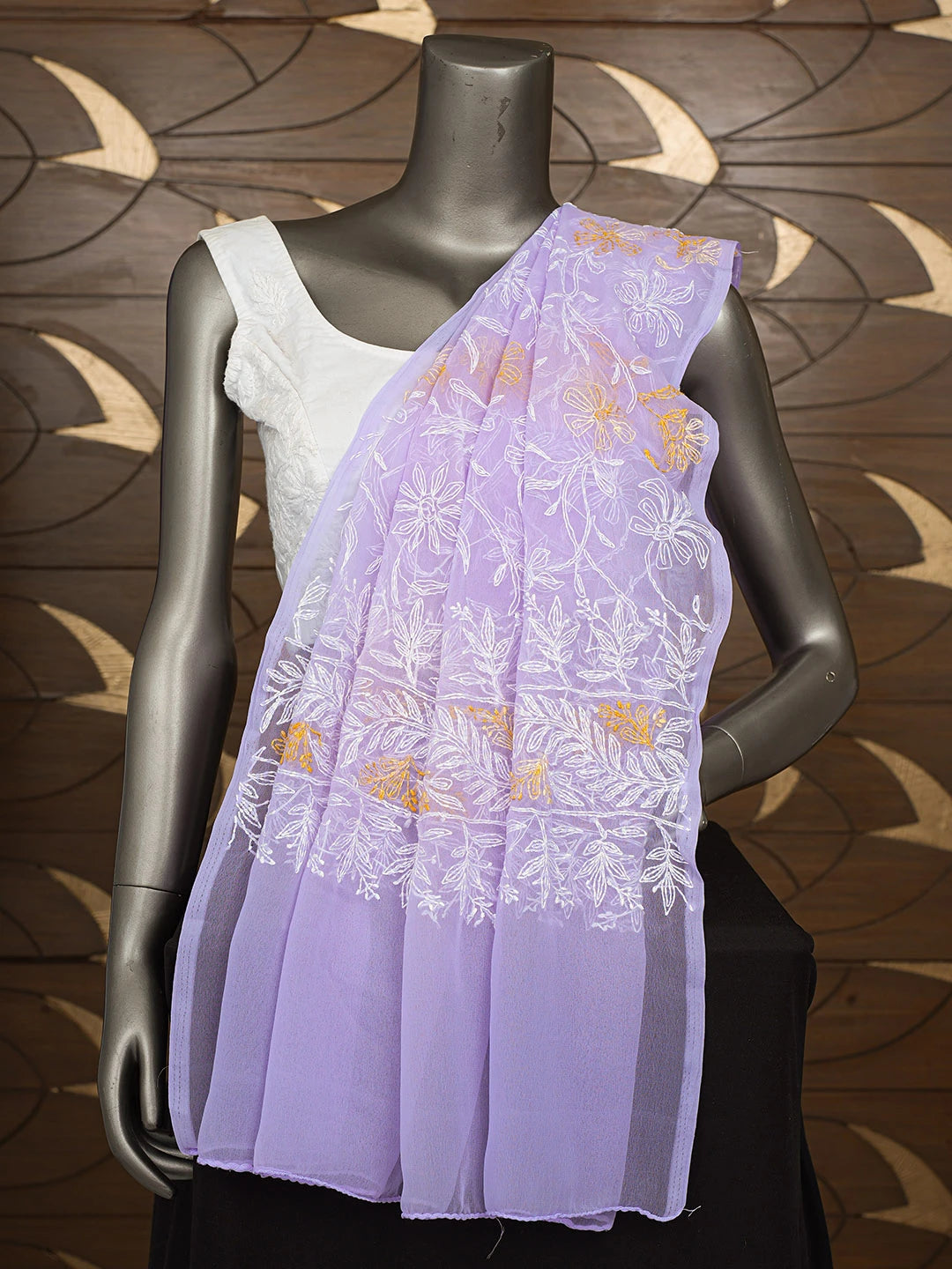 Ada Hand Embroidered Mauve Georgette Lucknowi Chikankari Dupatta 01A410214