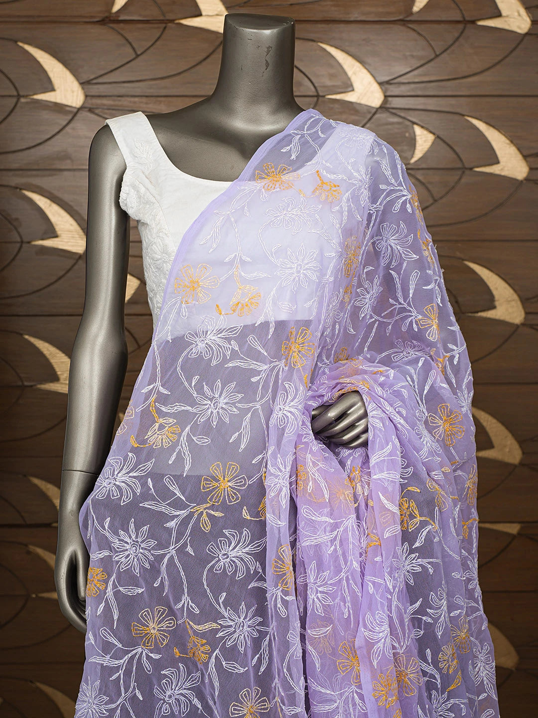 Ada Hand Embroidered Mauve Georgette Lucknowi Chikankari Dupatta 01A410214