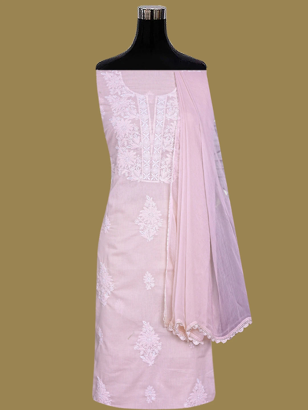 Ada Hand Embroidered Pink Cotton Lucknowi Chikankari Unstitched Suit Piece 01A773527