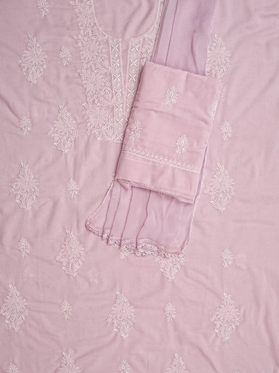 Ada Hand Embroidered Pink Cotton Lucknowi Chikankari Unstitched Suit Piece 01A773527