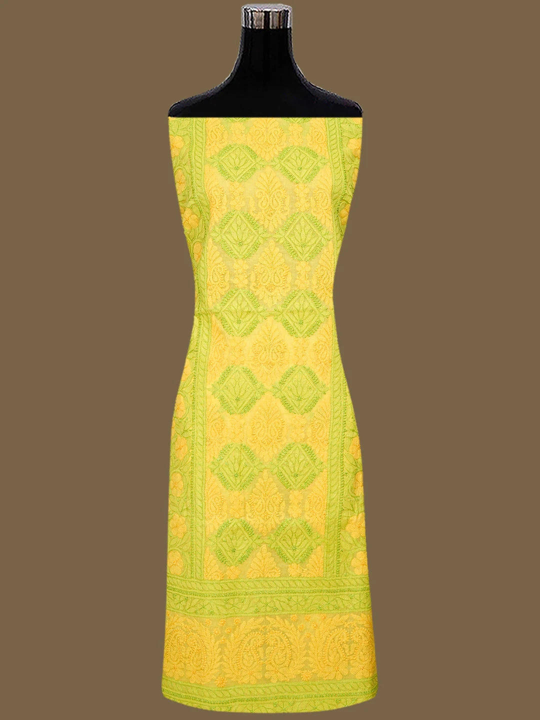 Ada Hand Embroidered Yellow Cotton Lucknowi Chikankari Unstitched Suit Piece 01A847543
