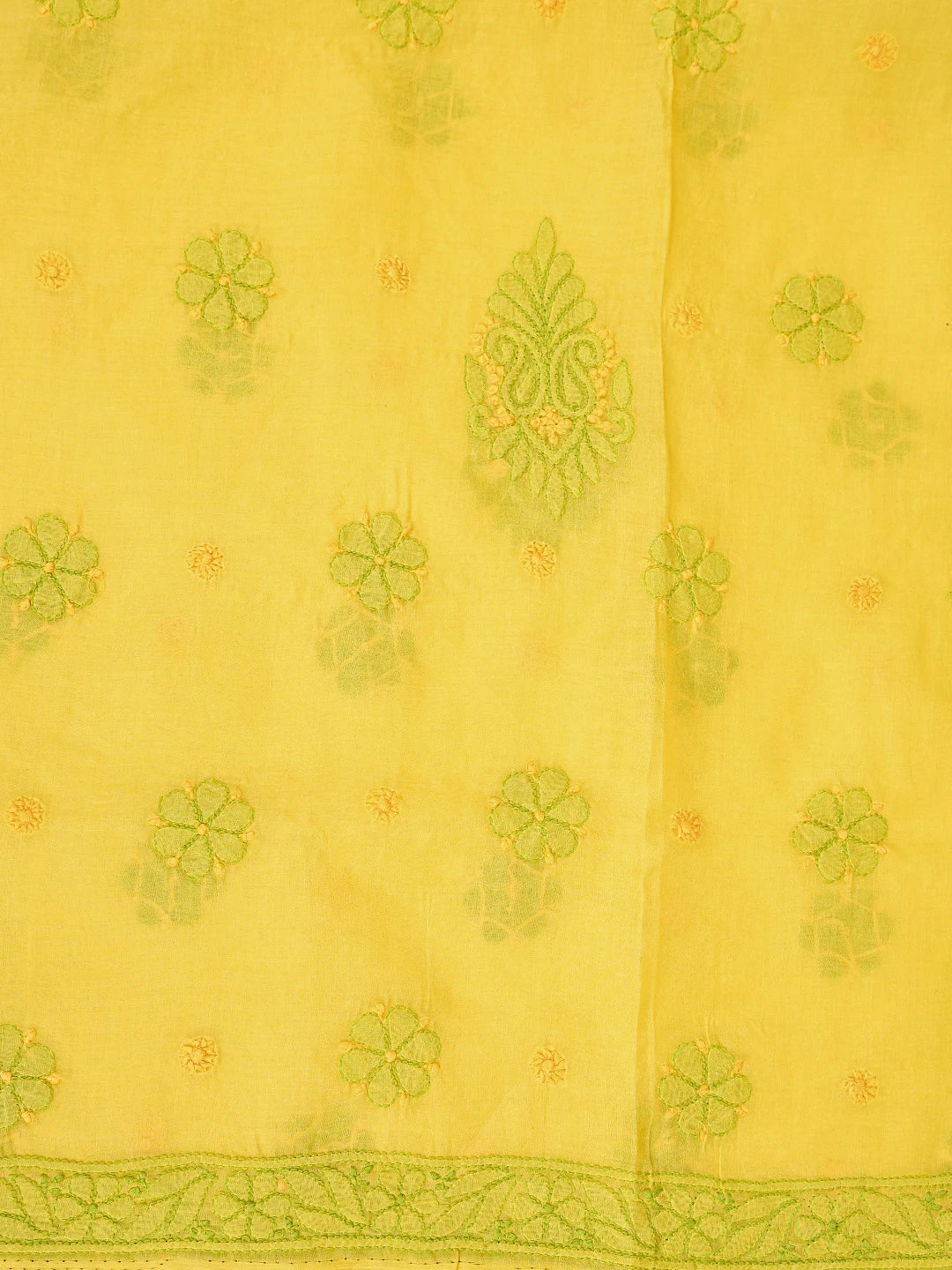 Ada Hand Embroidered Yellow Cotton Lucknowi Chikankari Unstitched Suit Piece 01A847543