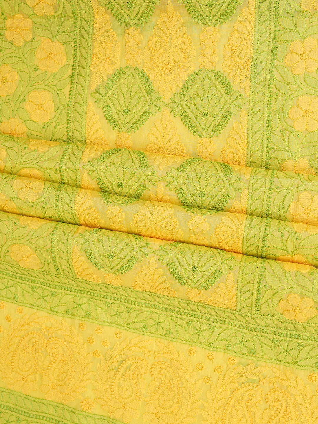 Ada Hand Embroidered Yellow Cotton Lucknowi Chikankari Unstitched Suit Piece 01A847543