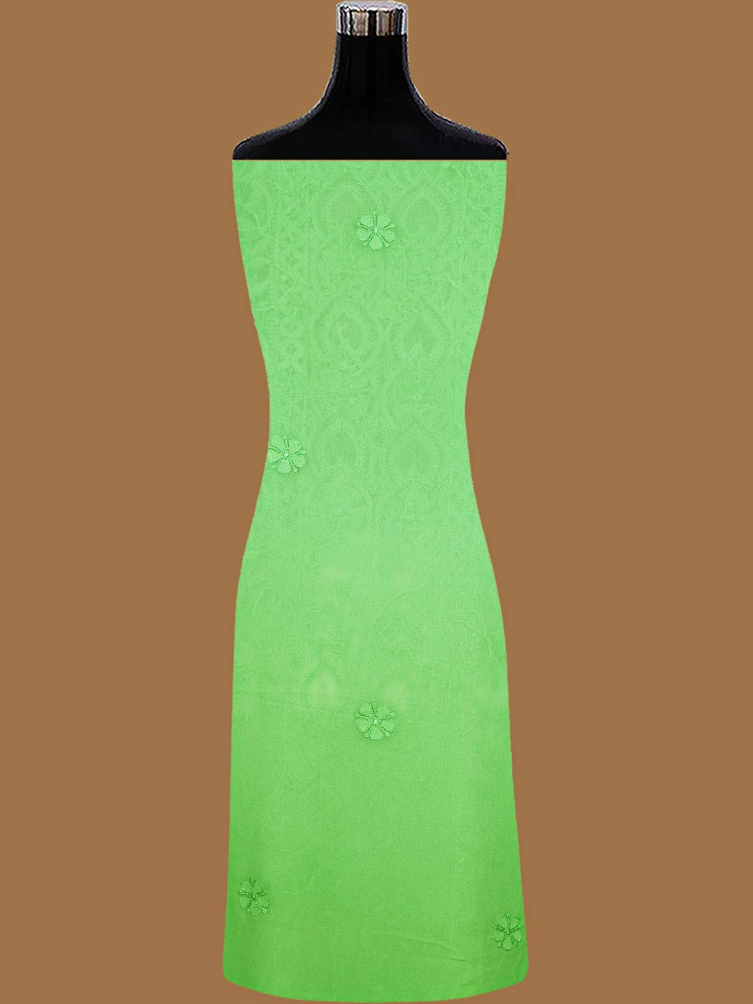Ada Hand Embroidered Lime Green Viscose Georgette Lucknowi Chikankari Unstitched Kurta Dupatta Set 01A811116