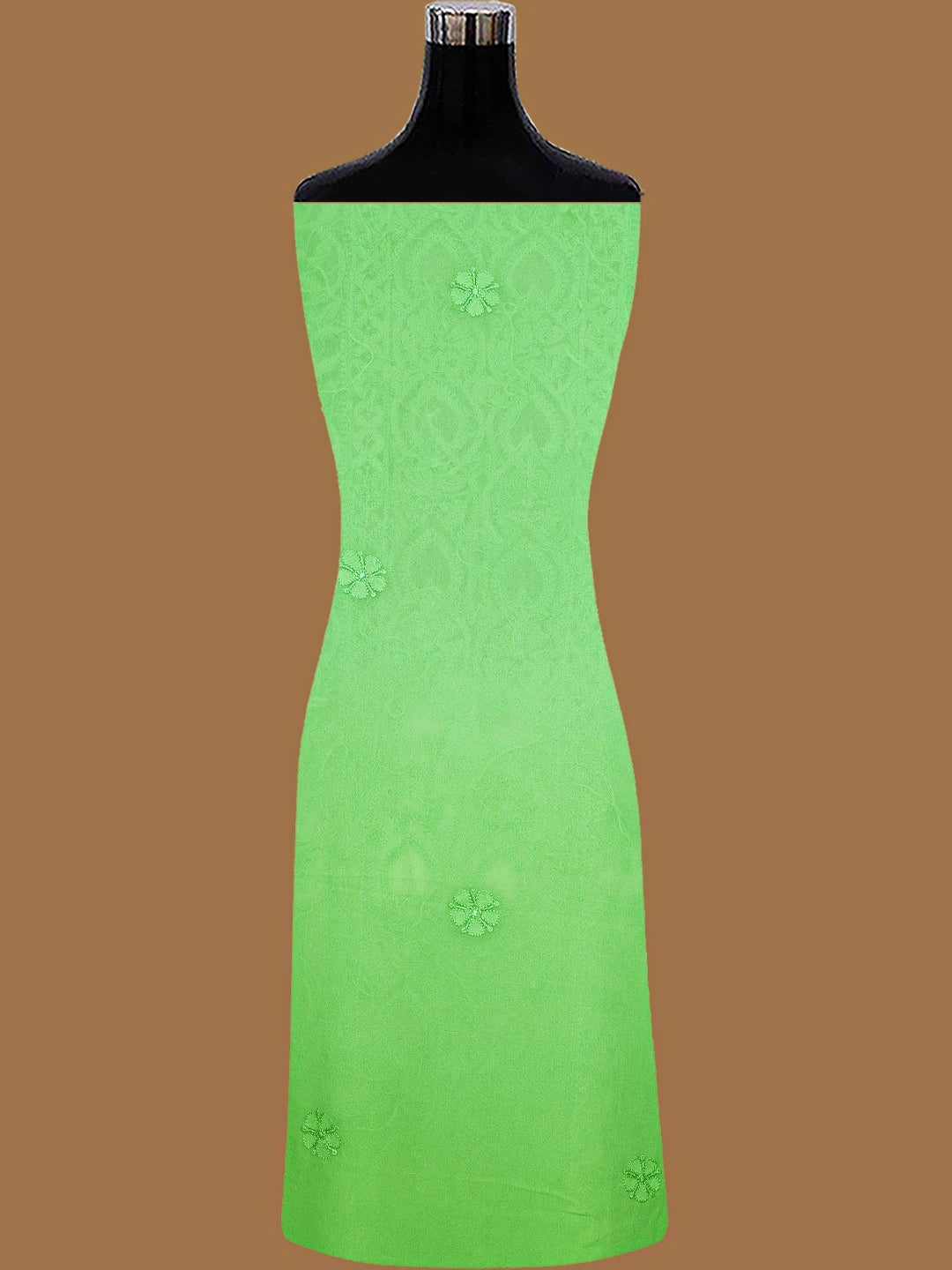 Ada Hand Embroidered Lime Green Viscose Georgette Lucknowi Chikankari Unstitched Kurta Dupatta Set 01A811116