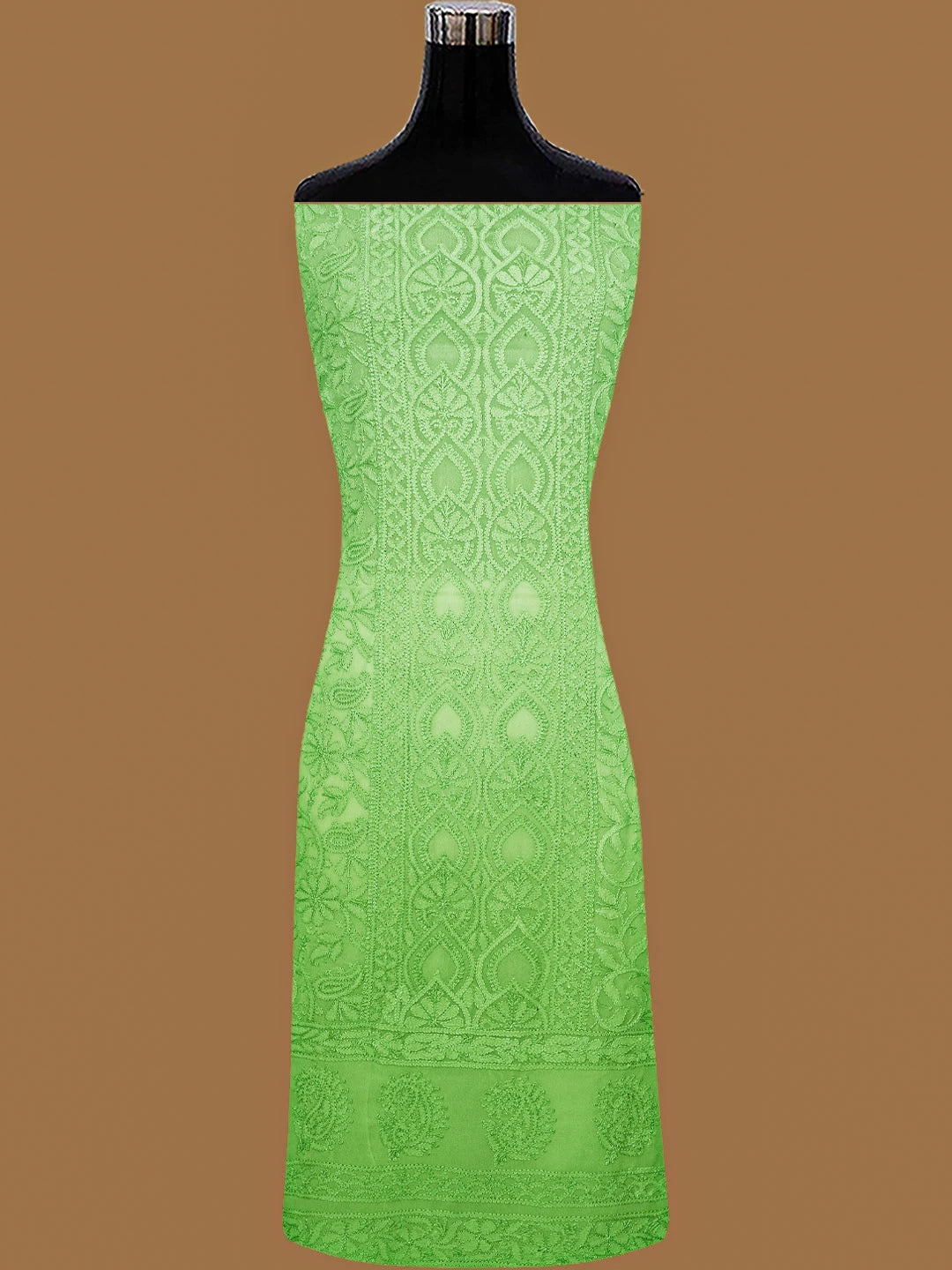 Ada Hand Embroidered Lime Green Viscose Georgette Lucknowi Chikankari Unstitched Kurta Dupatta Set 01A811116
