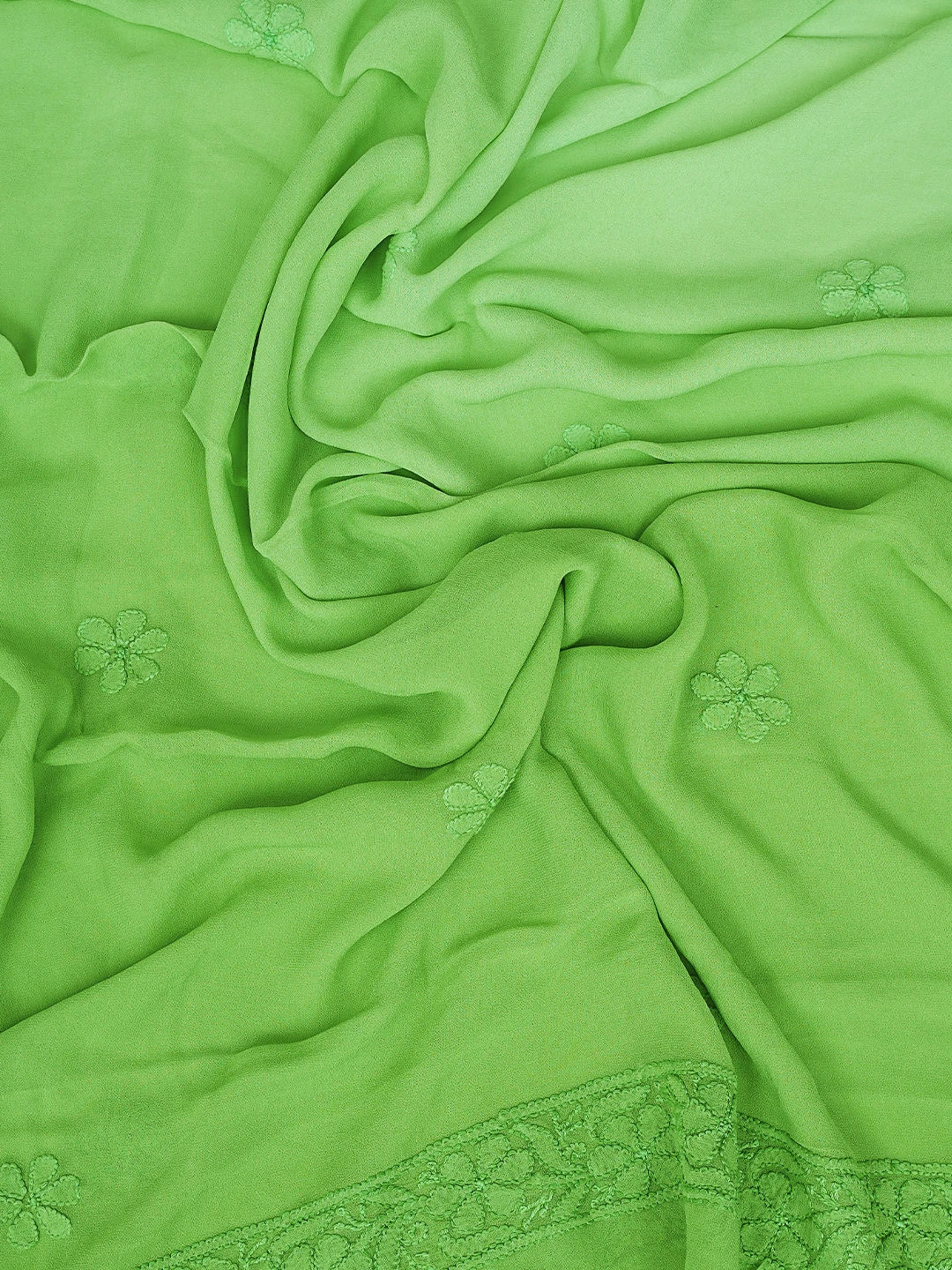Ada Hand Embroidered Lime Green Viscose Georgette Lucknowi Chikankari Unstitched Kurta Dupatta Set 01A811116