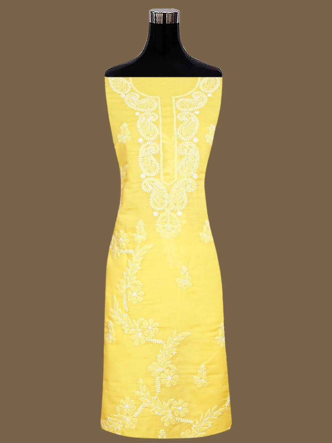 Ada Hand Embroidered Yellow Cotton Lucknowi Chikankari Unstitched Suit Piece 01A847449