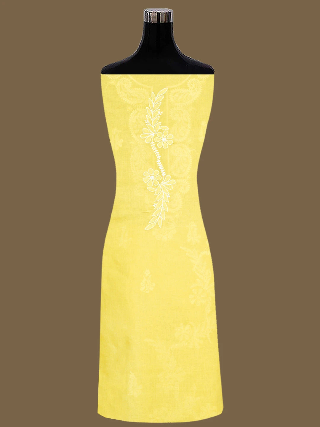 Ada Hand Embroidered Yellow Cotton Lucknowi Chikankari Unstitched Suit Piece 01A847449
