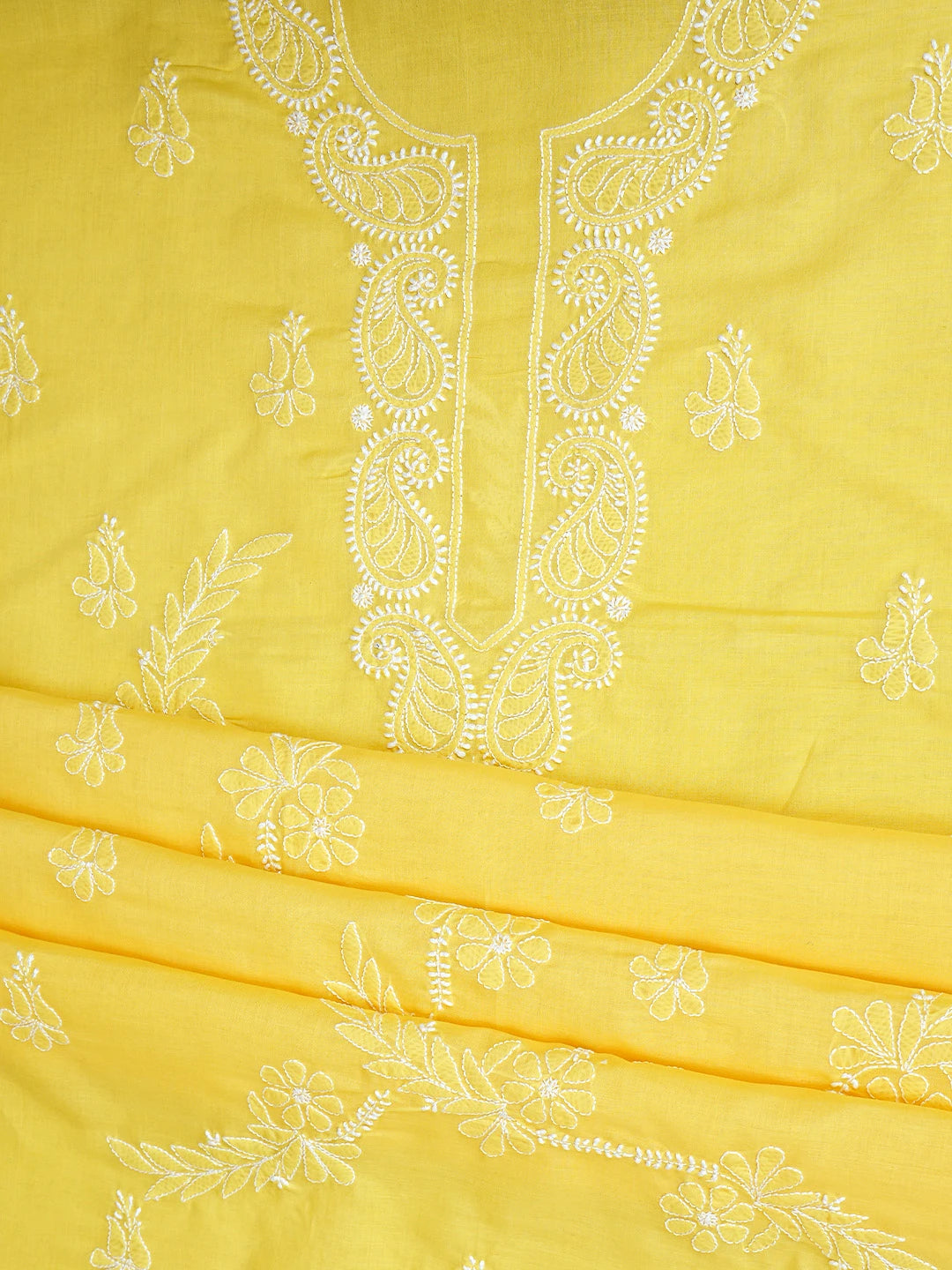 Ada Hand Embroidered Yellow Cotton Lucknowi Chikankari Unstitched Suit Piece 01A847449