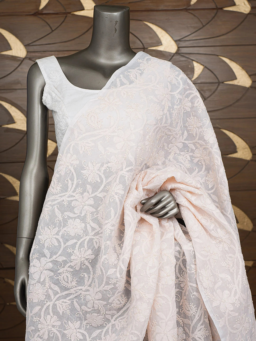 Ada Hand Embroidered Pink Cotton Lucknowi Chikankari Dupatta 01A780003