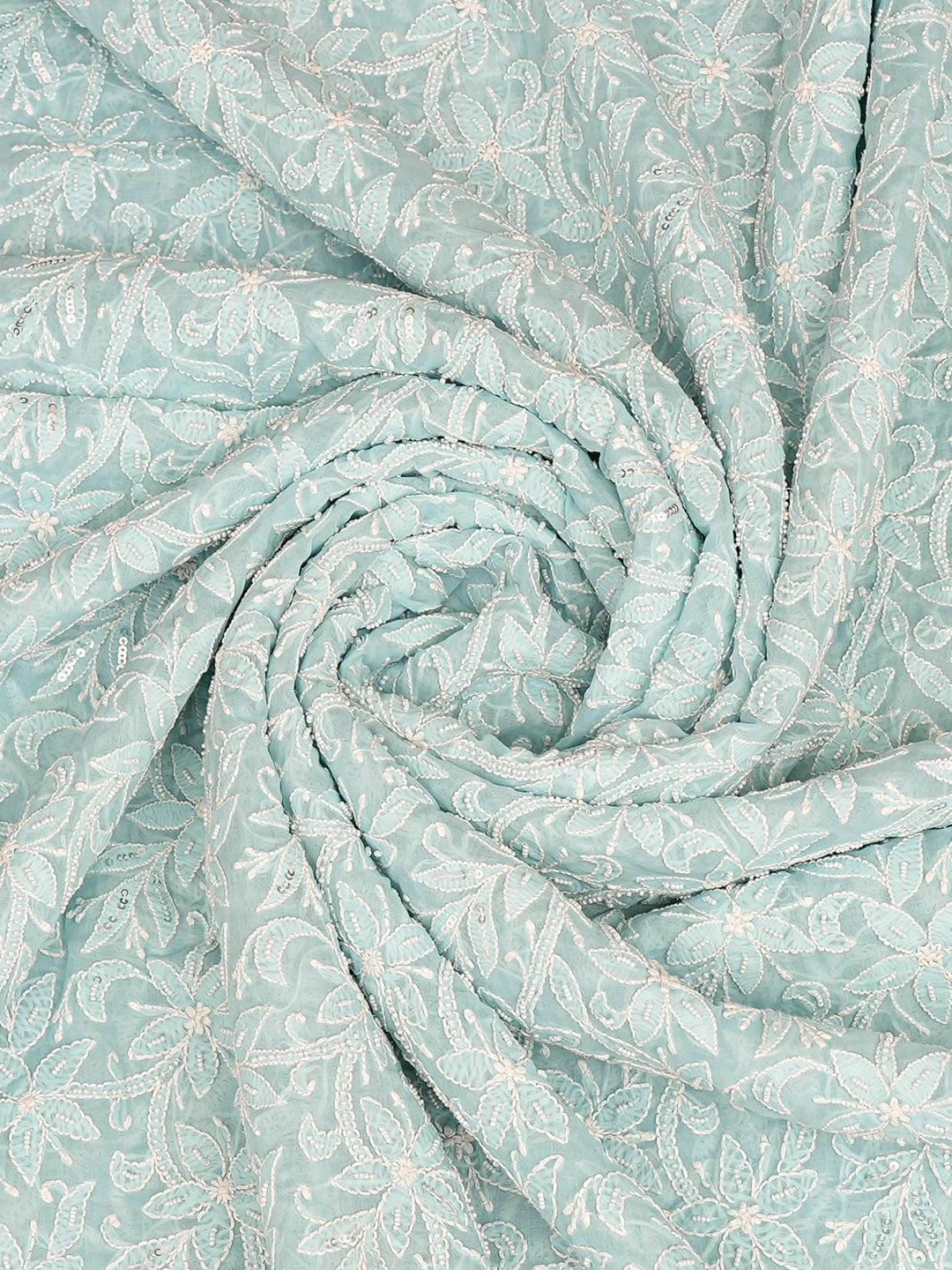 Ada Hand Embroidered Blue Cotton Lucknowi Chikankari Dupatta With Pearl Work 01A589452