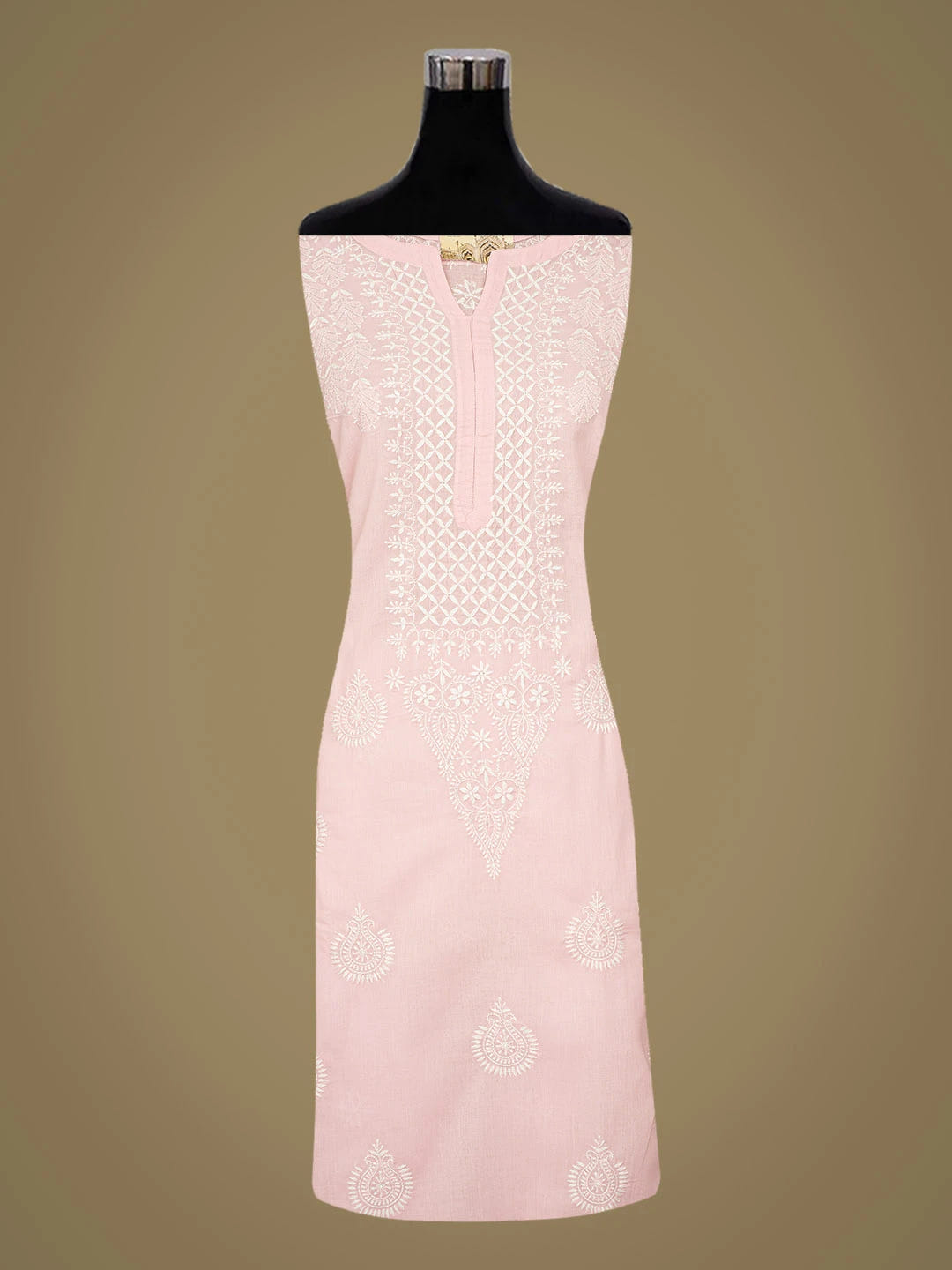 Ada Hand Embroidered Pink Cotton Lucknowi Chikankari Semi-Stitched Kurta Dupatta Set 01A791327
