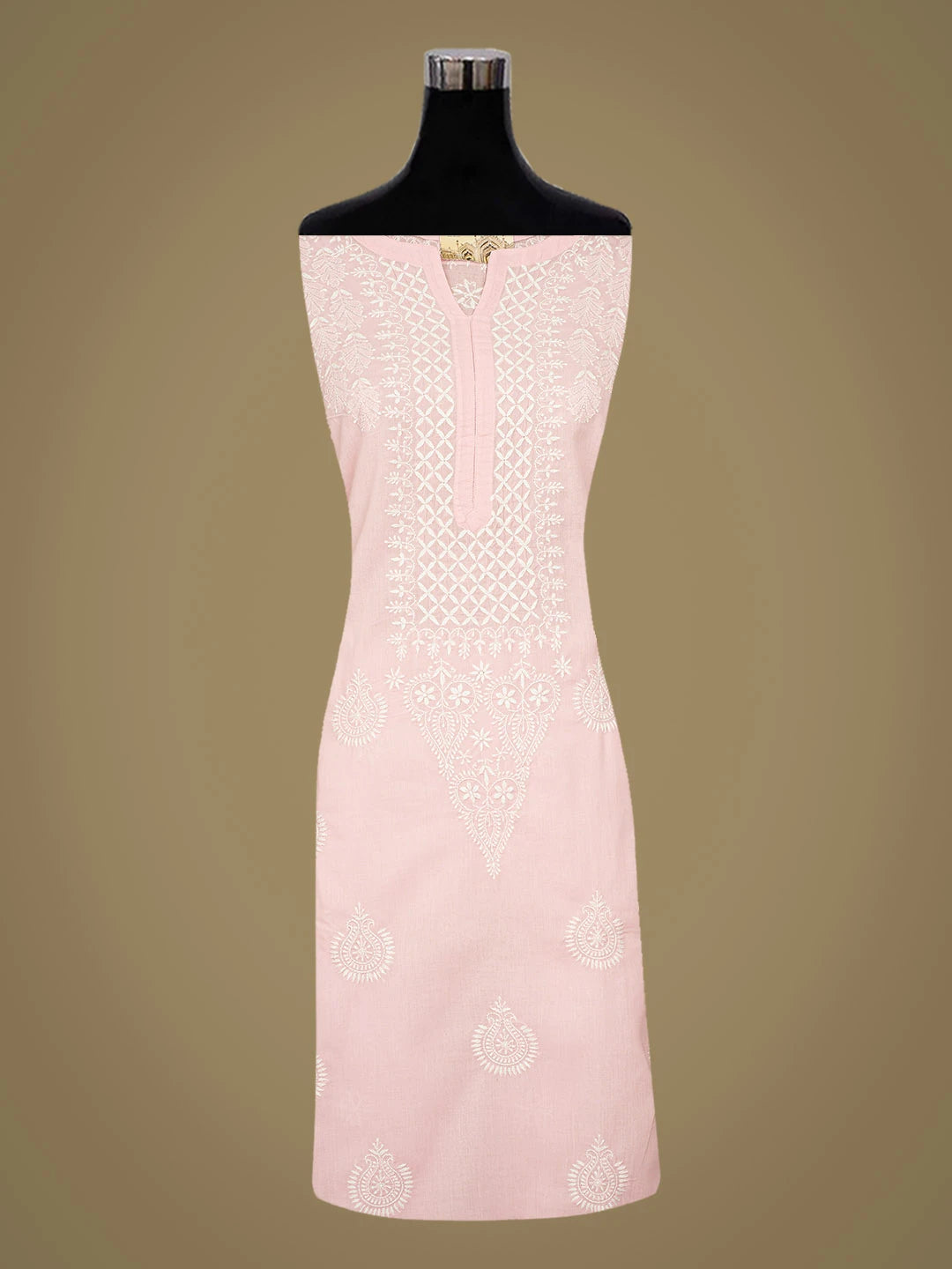 Ada Hand Embroidered Pink Cotton Lucknowi Chikankari Semi-Stitched Kurta Dupatta Set 01A791327