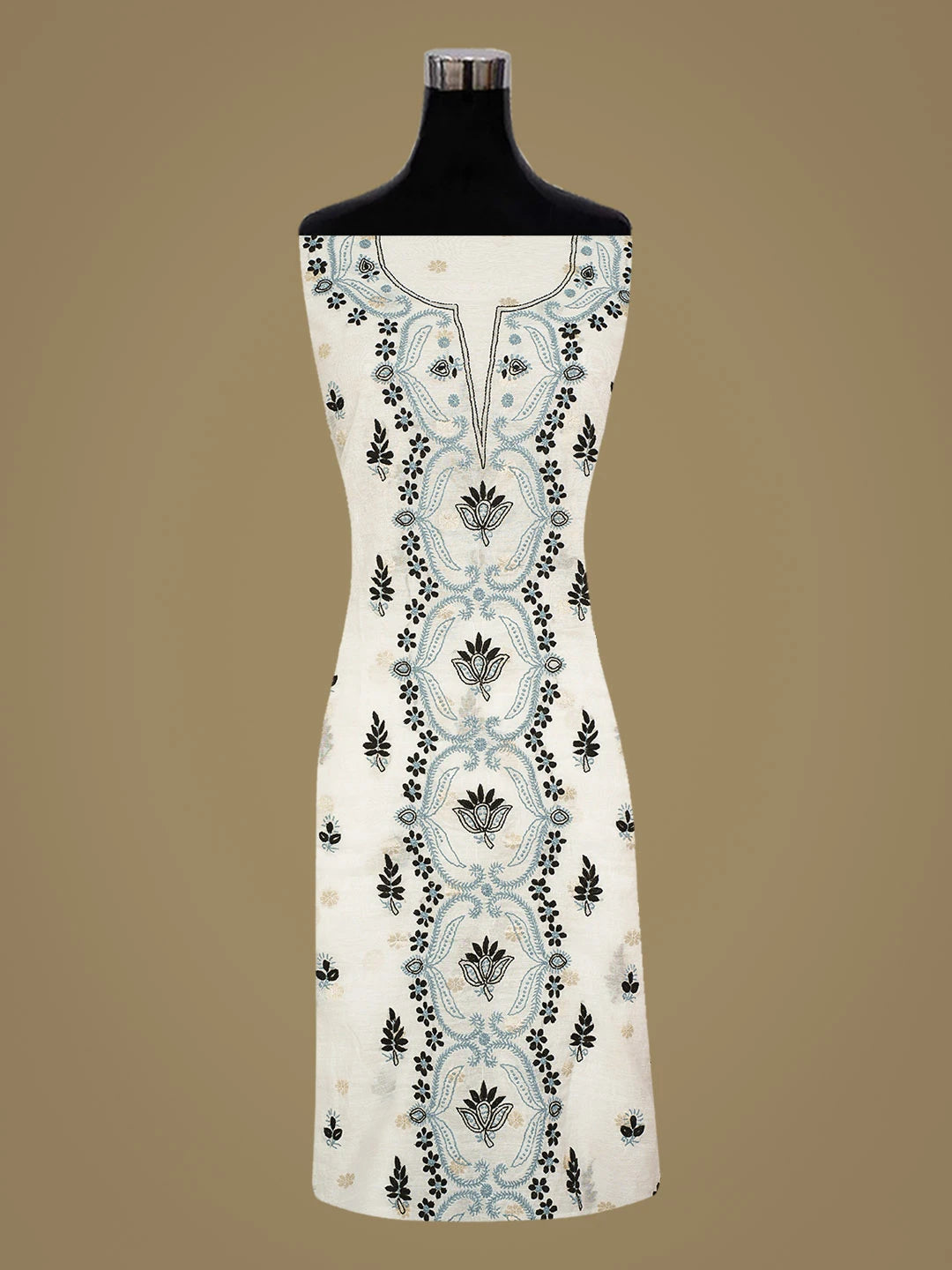Ada Hand Embroidered White Chanderi Lucknowi Chikankari Unstitched Kurta Dupatta Set 01A836913
