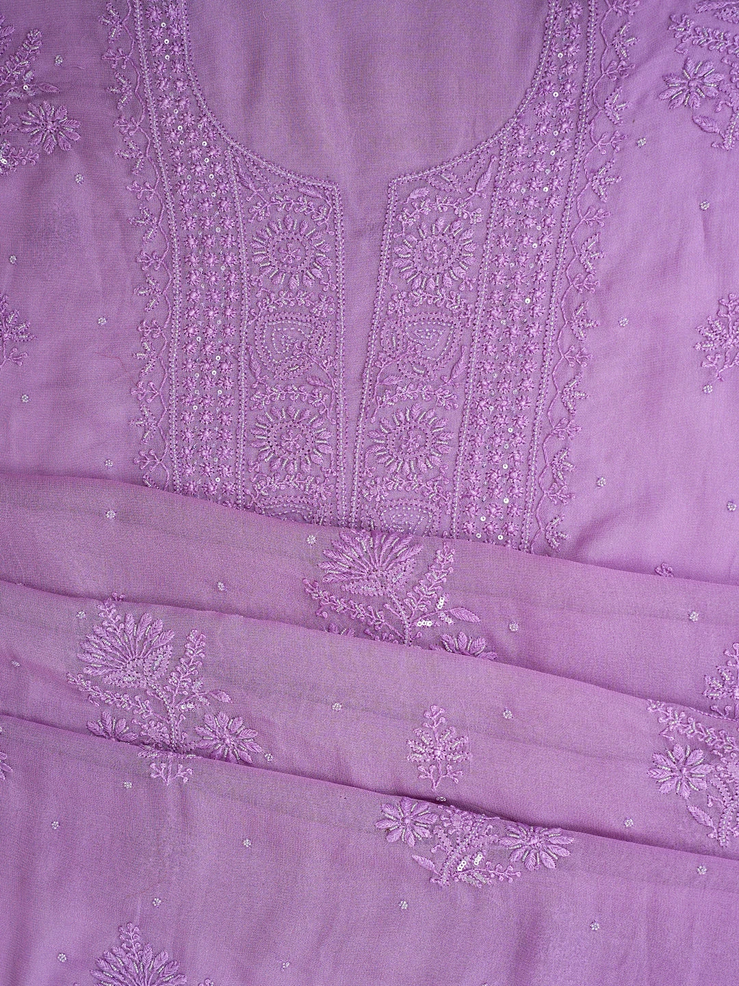 Ada Hand Embroidered Lavender Viscose Georgette Lucknowi Chikankari Unstitched Kurta Dupatta Set With Cutdana Work 01A771714