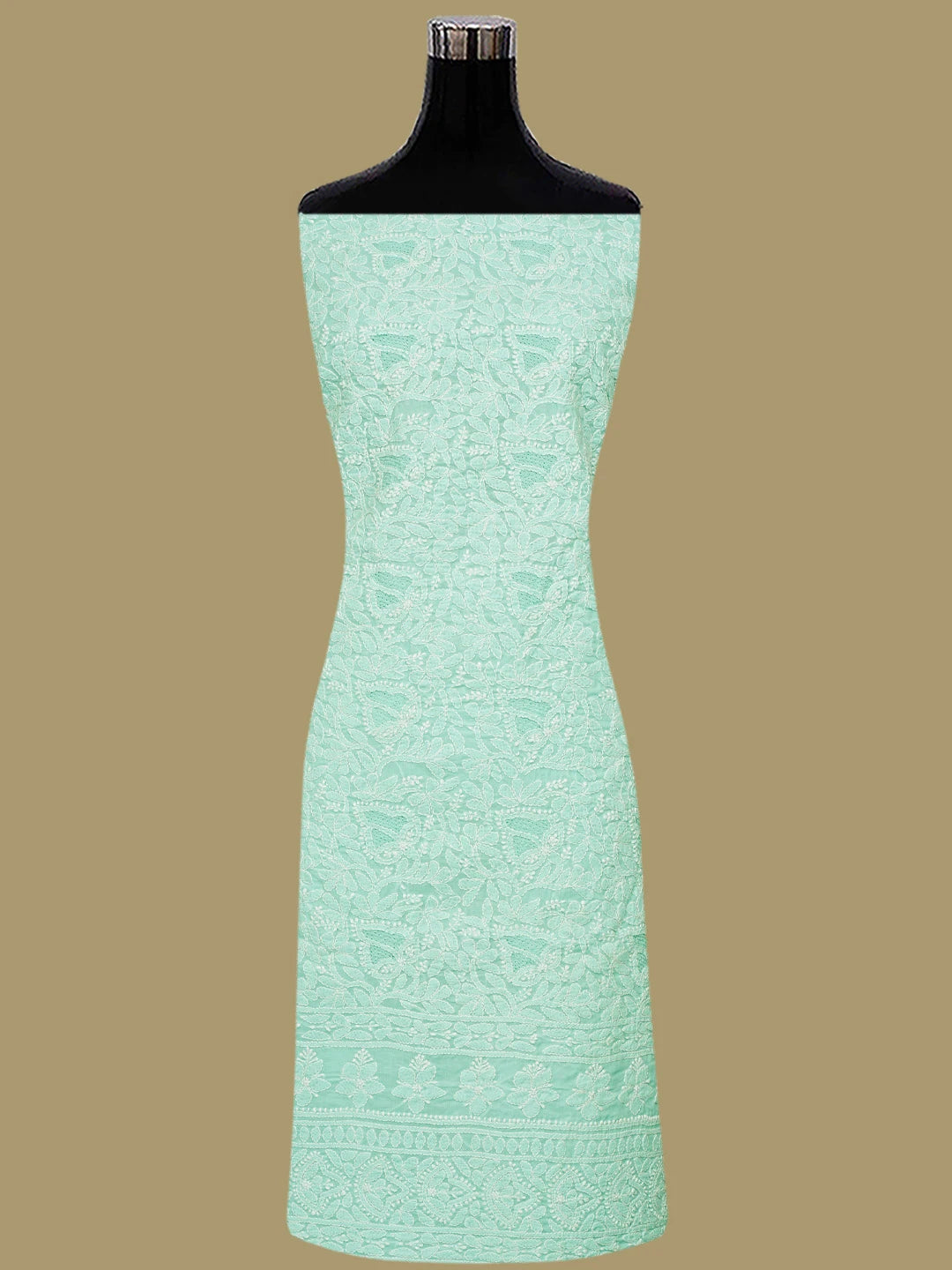 Ada Hand Embroidered Sea Green Cotton Lucknowi Chikankari Unstitched Suit Piece 01A832149