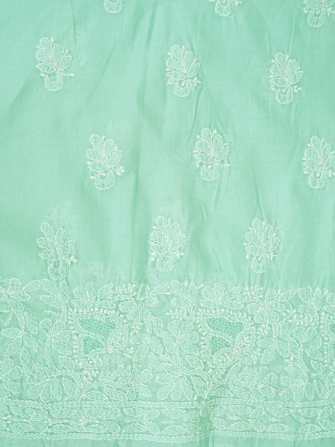 Ada Hand Embroidered Sea Green Cotton Lucknowi Chikankari Unstitched Suit Piece 01A832149