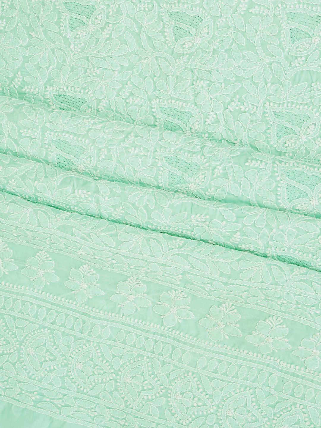 Ada Hand Embroidered Sea Green Cotton Lucknowi Chikankari Unstitched Suit Piece 01A832149