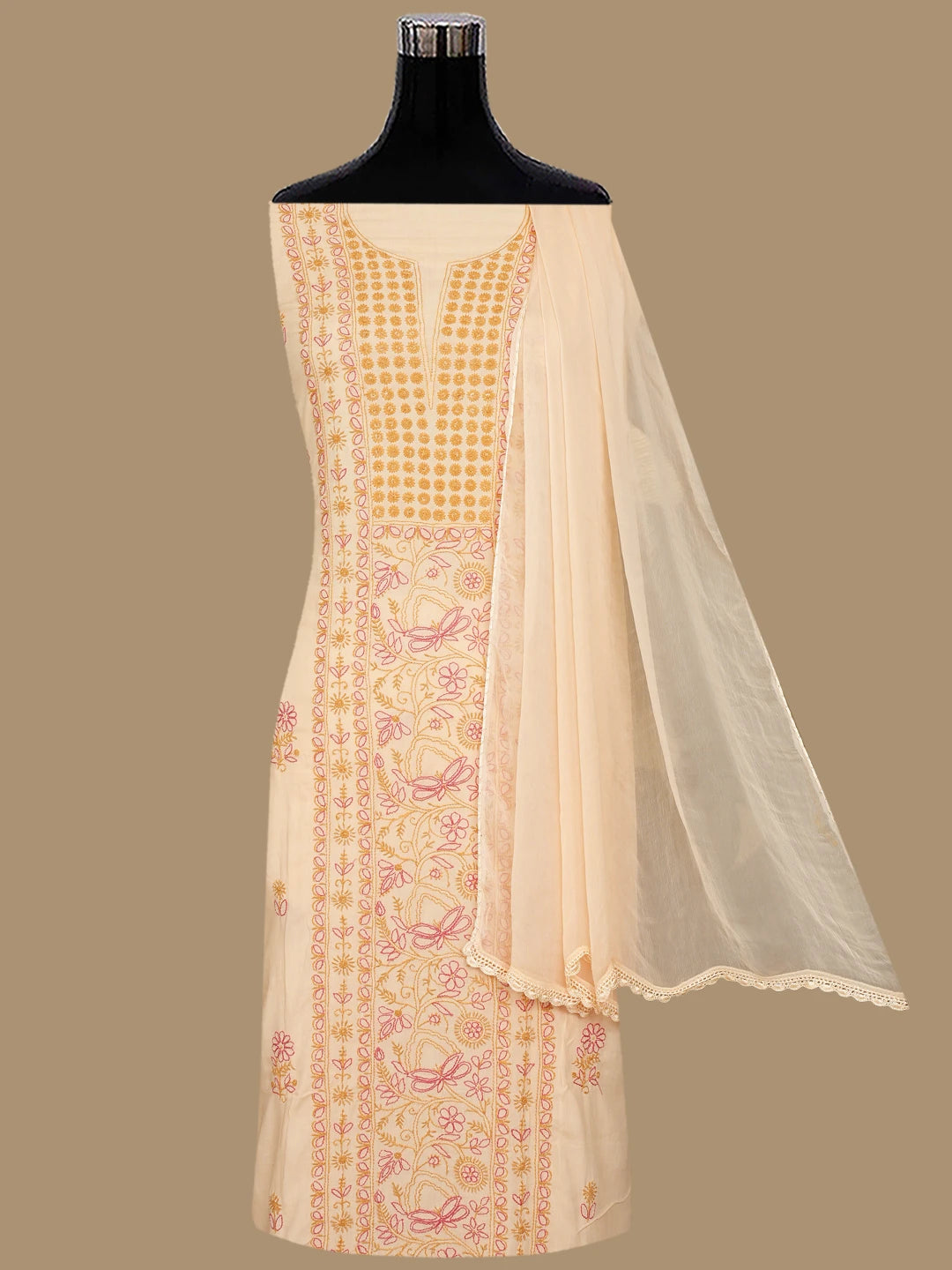 Ada Hand Embroidered Fawn Modal Lucknowi Chikankari Unstitched Suit Piece 01A395878