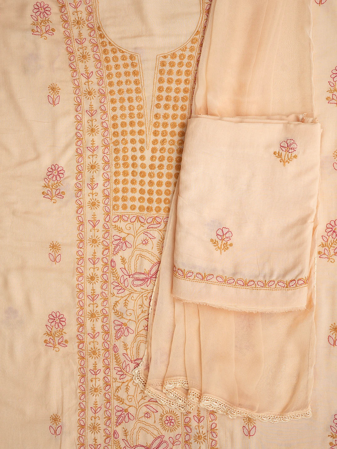 Ada Hand Embroidered Fawn Modal Lucknowi Chikankari Unstitched Suit Piece 01A395878
