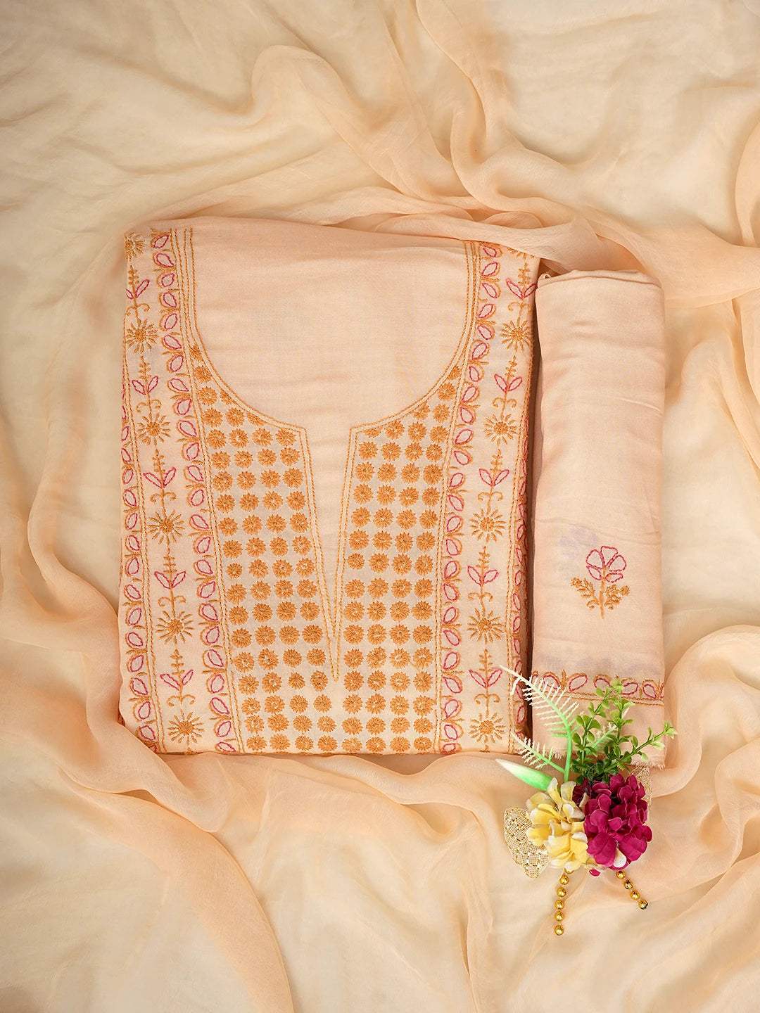 Ada Hand Embroidered Fawn Modal Lucknowi Chikankari Unstitched Suit Piece 01A395878
