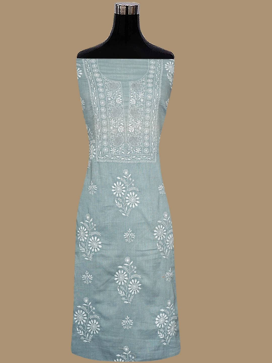 Ada Hand Embroidered Grey Cotton Lucknowi Chikankari Unstitched Suit Piece 01A753350
