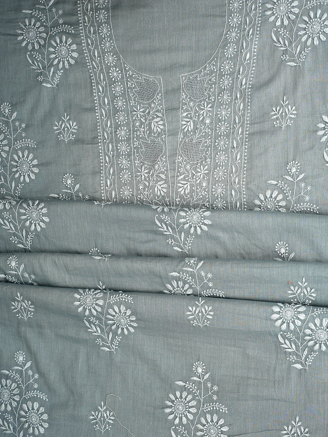Ada Hand Embroidered Grey Cotton Lucknowi Chikankari Unstitched Suit Piece 01A753350