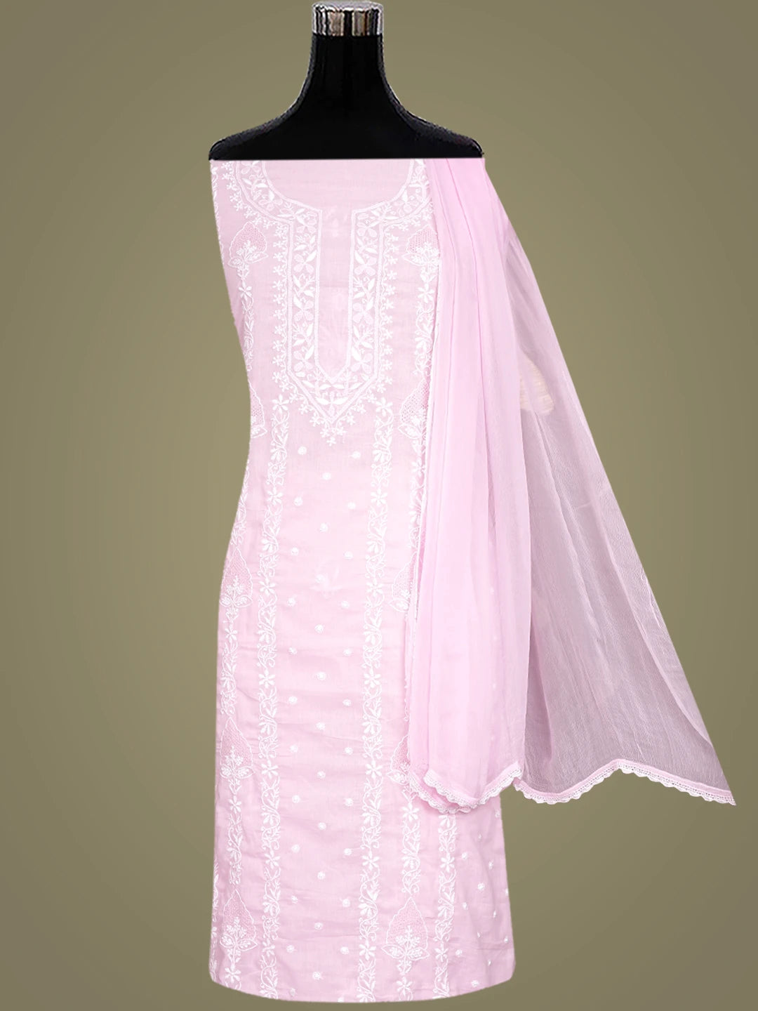 Ada Hand Embroidered Pink Cotton Lucknowi Chikankari Unstitched Suit Piece 01A773512