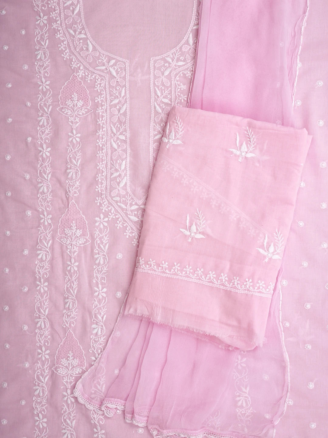 Ada Hand Embroidered Pink Cotton Lucknowi Chikankari Unstitched Suit Piece 01A773512