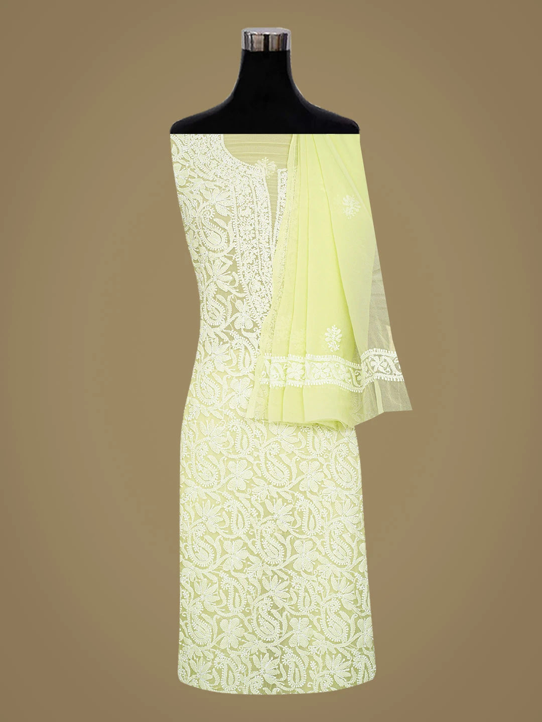 Ada Hand Embroidered Lime Green Georgette Lucknowi Chikankari Unstitched Suit Piece 01A779012