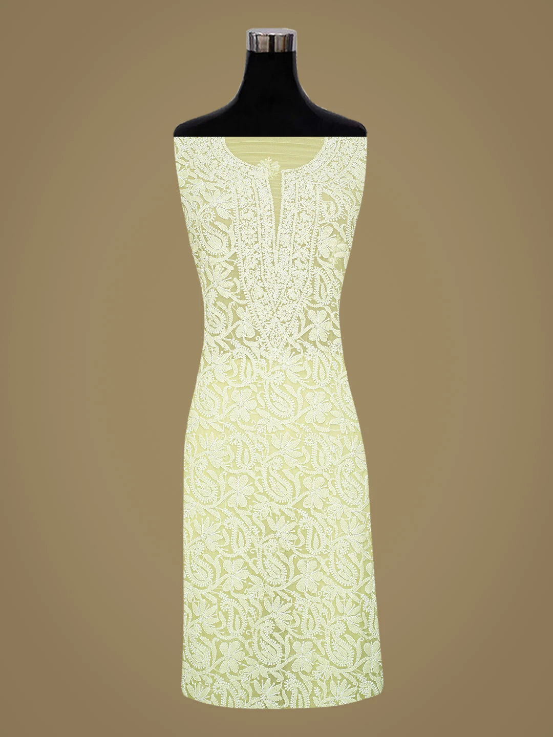 Ada Hand Embroidered Lime Green Georgette Lucknowi Chikankari Unstitched Suit Piece 01A779012