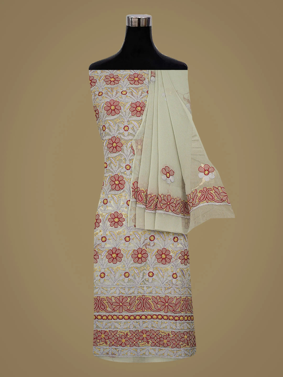 Ada Hand Embroidered Grey Georgette Lucknowi Chikankari Unstitched Suit Piece 01A726766