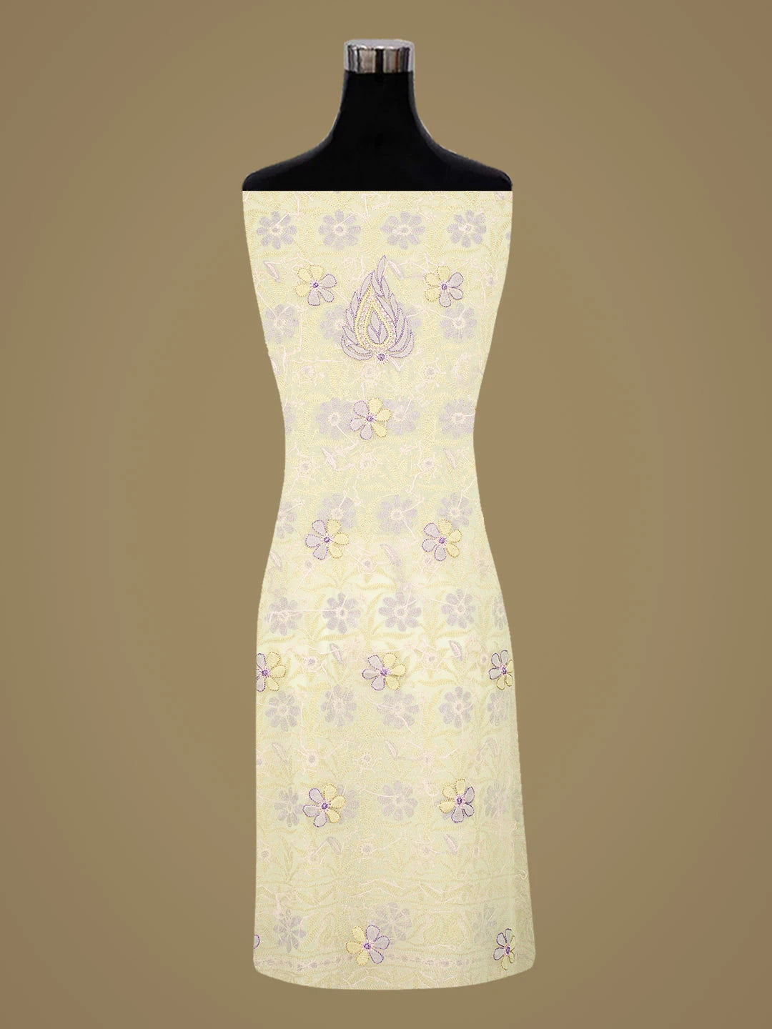 Ada Hand Embroidered Lemon Georgette Lucknowi Chikankari Unstitched Suit Piece 01A833120