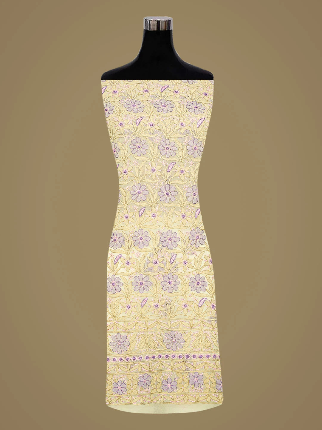 Ada Hand Embroidered Lemon Georgette Lucknowi Chikankari Unstitched Suit Piece 01A833120