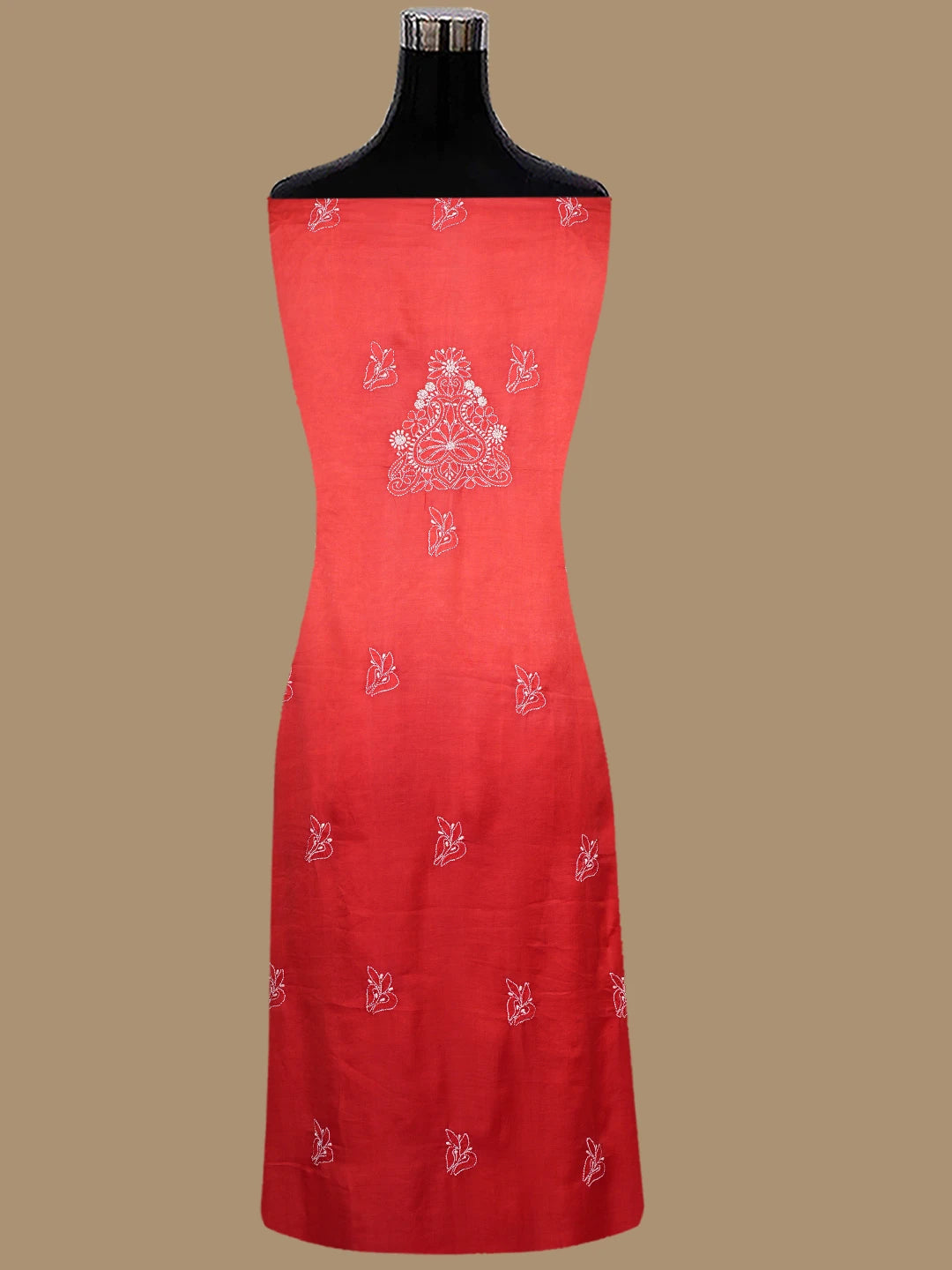 Ada Hand Embroidered Red  Modal Lucknowi Chikankari Unstitched Suit Piece With Muqaish Work 01A853365