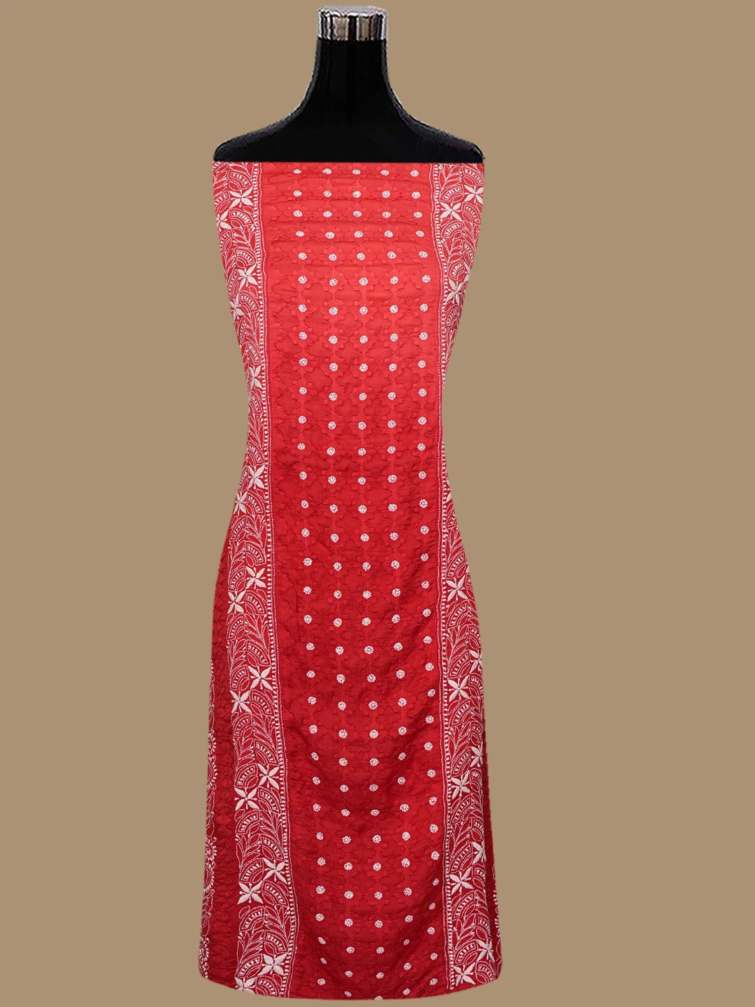 Ada Hand Embroidered Red  Modal Lucknowi Chikankari Unstitched Suit Piece With Muqaish Work 01A853365